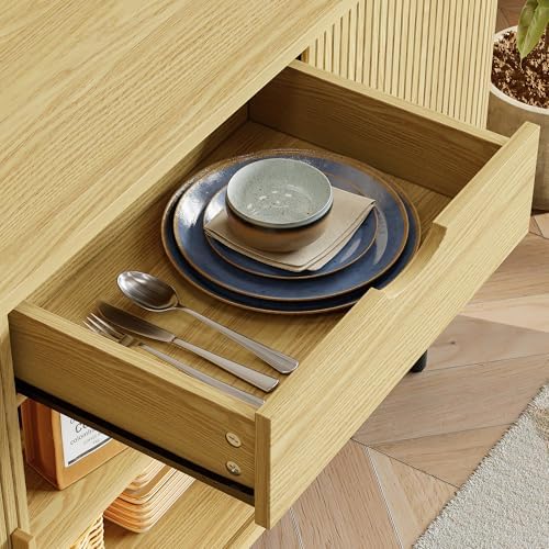 ONBRILL 63" Sideboard Buffet Cabinet with Storage Drawer & Shelves,Oak - Image 6