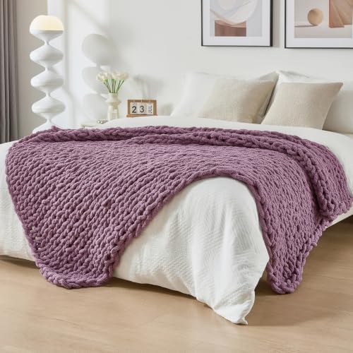 Bigacogo Chunky Knit Throw Blanket for Couch, 40x80 inches, Winter Grape by Bigacogo