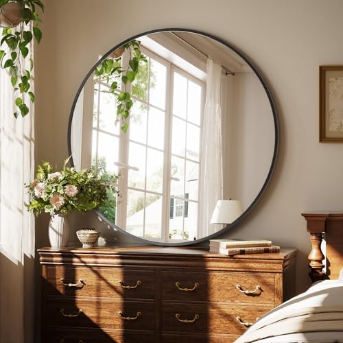 XRAMFY 40 Inch Round Mirror - Black Circle Mirrors for Bathroom, Entryway - Image 2