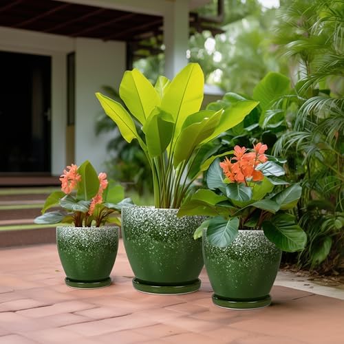Ceramic Planters 3 Pack - 10 Inch 8 Inch 6 Inch Plant Pots for Indoor Outdoor, Round Decorative Flower Pots with Drainage Holes and Saucers, Garden Home Decor, Gift for Women Men, Green - Image 5