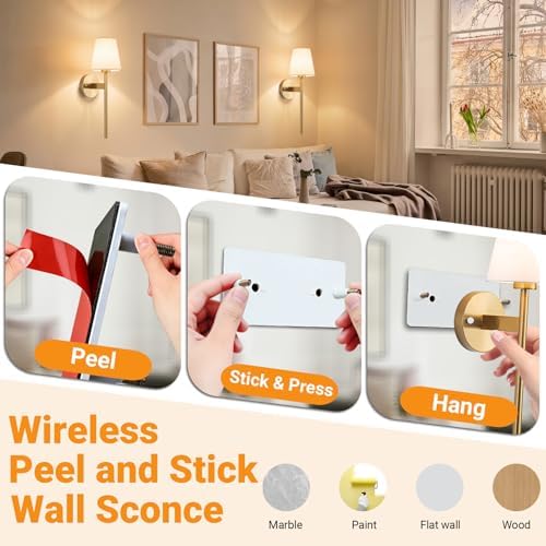 Nekhung Battery Operated Wall Sconce, Peel and Stick Sconces Set of 2 - Image 3