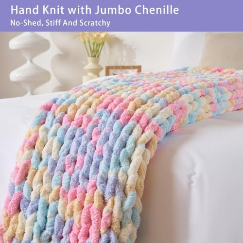 Bigacogo Chunky Knit Throw Blanket for Couch, 51x63 inches, Pink Blue Mix - Image 5