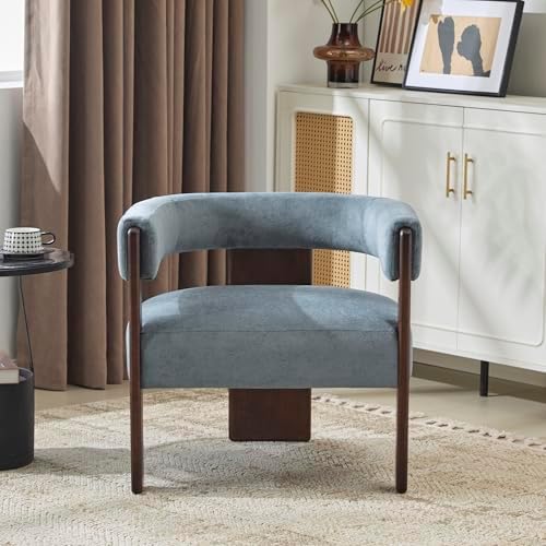 Christopher Knight Home Nettie Modern Accent Chair for Living Room, Velvet Fabric Single Lounge Sofa Chair with Wooden Frame, Comfy Reading Chair for Bedroom, Lounge Armchair with Cushion, Dusky Blue by ChristopherKnightHome