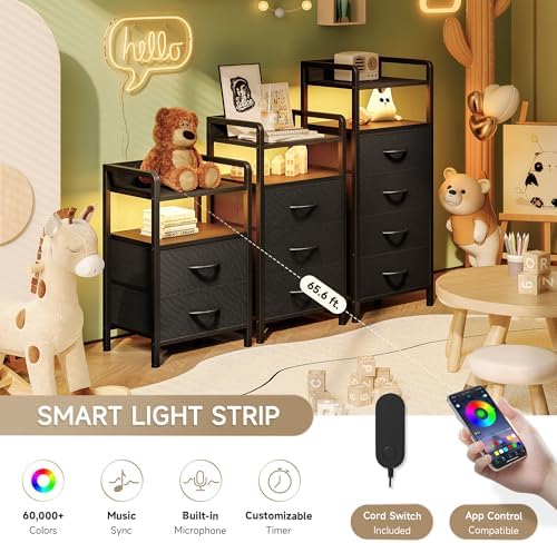 Lazzanto Nightstand with Rear Charging Station, LED Light, 4 Drawers, Black - Image 4
