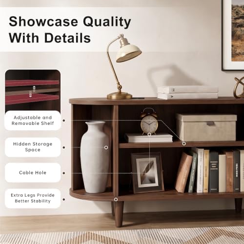 MXV 90" TV Stand with Sliding Doors for Living Room, Mid Century Modern Entertainment Center, TV Console with Fluted Door Cabinets and Power Outlet, Walnut - Image 4
