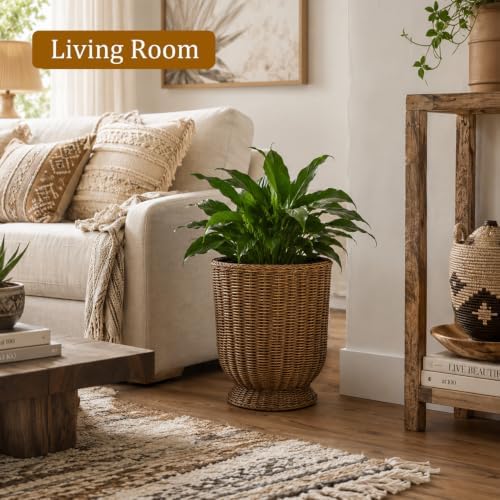 Rattan Planter, Woven Planter Basket for Plants Indoor Outdoor, Rattan Flower Pot, Decorative Plant Holder Basket for Garden Patio Boho Home Decor(Brown-Small:12.2" H x 10.24" W) - Image 5