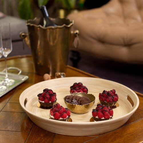 LEXA 2-Piece Handcrafted Bamboo Entertaining Set, 16” Serving Tray with Handles & 14” Salad Bowl, Spun Bamboo Serveware for Hosting, Everyday Dining & Home Décor (Natural) - Image 4