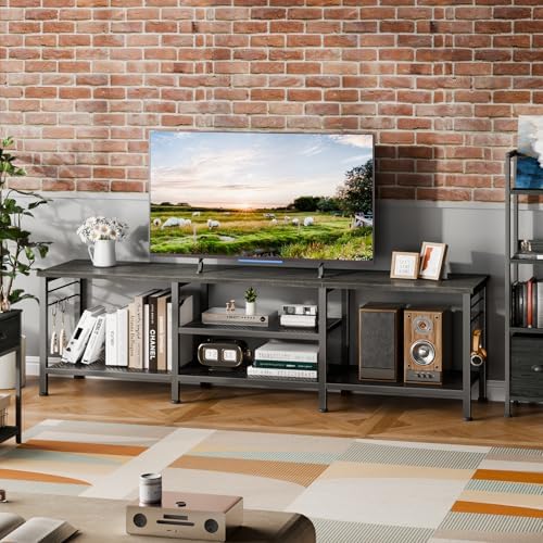 Furologee 63 Inch TV Stand, Entertainment Center with Shelves, Black Oak - Image 4