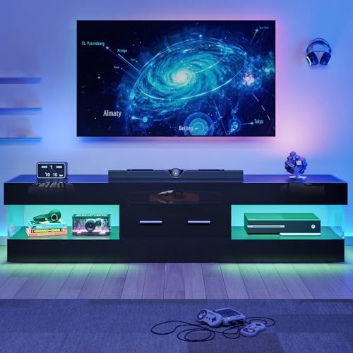 Bestier 67" Modern TV Stand for 75 Inch TV, LED Entertainment Center, Black by Bestier