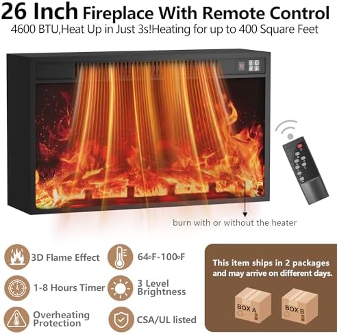JUMMICO Fireplace TV Stand for 65 Inch TV with 26'' Fireplace (Pale Gray) - Image 5