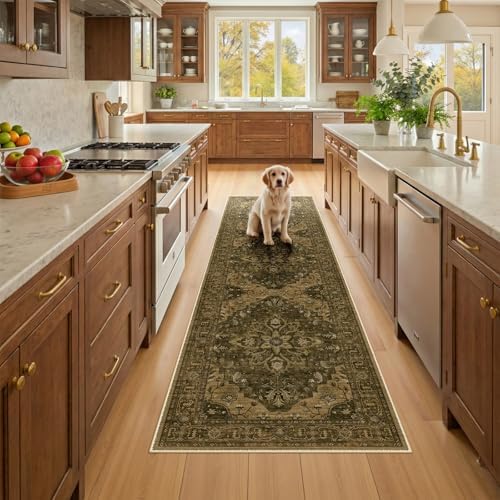 RELEANY Washable Area Rug, Runner 2'x8', Brown/Dark Brown by RELEANY