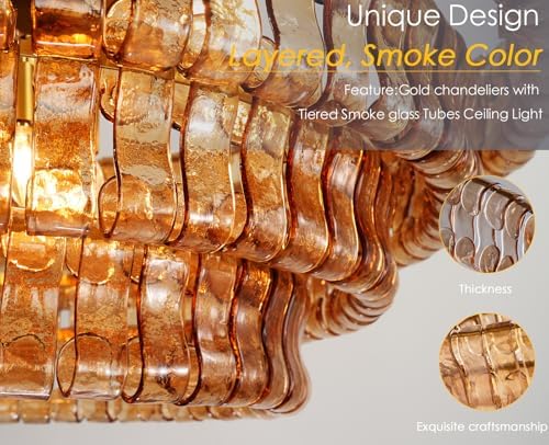 YIOSI Large Chandelier, 48" Gold Chandelier for Dining Room, 8-Light Round Drum Kitchen Island Hanging Light Fixture Perfect for Living Room, Bedroom - Image 3