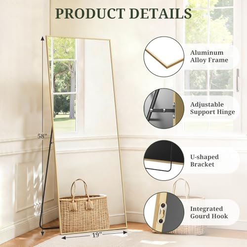 Mirror Full Length 58"x19", Rectangle Full Body Floor Mirrors with Stand - Image 4