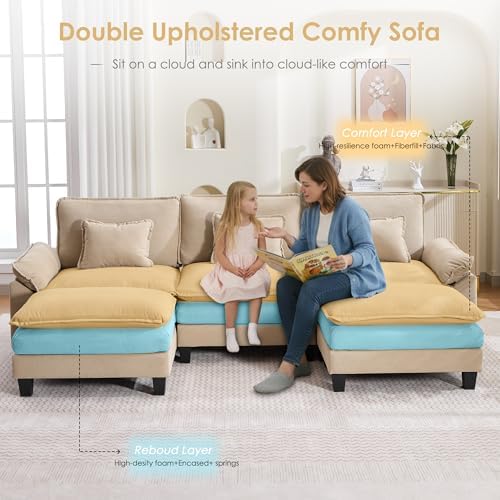 URRED Oversized Modular Sectional Sofa，Solid Khaki：122" U Shaped - Image 4