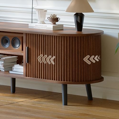 ChooChoo 54" Mid Century Modern TV Stand with Fluted Sliding Doors - Image 4