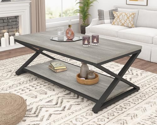 HSH 47" Rectangle Coffee Table with Storage for Living Room, Grey Oak - Image 3