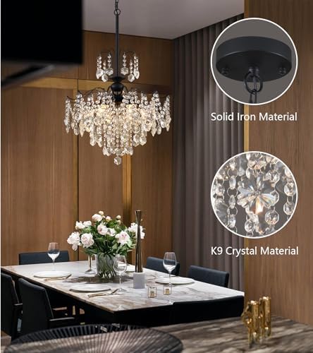 Q&S Crystal Chandelier for Dining Room,Modern Black Crystal Pendant Light,6 Lights for Kitchen Island Entryway Bathroom Office Bar UL Listed - Image 5