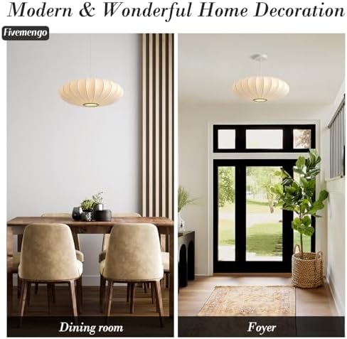 20in Lantern Pendant Light Bubble Saucer, White Imitation Silk - Image 3