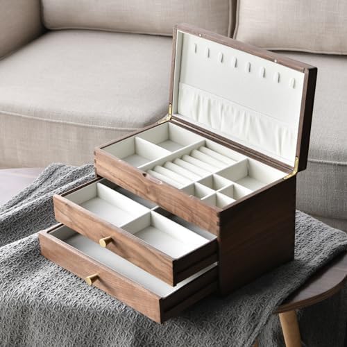 Beexchange Black Walnut Wooden Jewelry Box - Allwood, Handcrafted, Classic Jewelry Box. Jewelry boxes & organizers for Women, Men, and Girls.(Triple-Layer) - Image 3