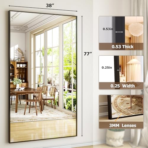 Easly Full Length Mirror with Stand - 38"x77" Full Body Mirror for Floor, Wall Hanging or Leaning - Aluminum Alloy Frame for Living Room, Bedroom, Cloakroom - Black - Image 5