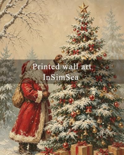 InSimSea Vintage Winter Christmas Decor, Santa with Gifts Tree Framed Art - Image 7