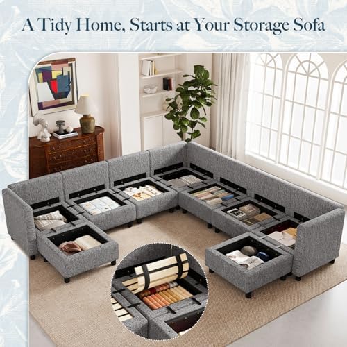 Belffin 107.1" 9 Seats Modular Sectional Sofa U Shaped Couch Big Corner Washable Sectional Couches for Living Room Comfy Couches with Storage Seat Couch Sofas with Chaise,Grey - Image 3