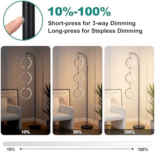 Bairth Black 3-Light LED Floor Lamp, Modern Arc Floor Lamp for Living Room - Image 3
