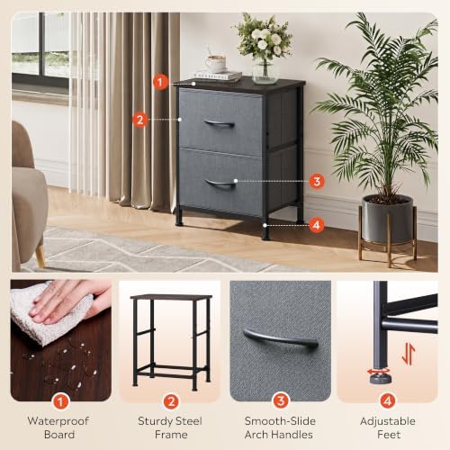 WLIVE Nightstand, 2 Drawer Dresser for Bedroom, Small Dresser with 2 Drawers, Bedside Furniture, Night Stand, End Table with Fabric Bins for Bedroom, Closet, Entryway, College Dorm, Dark Grey - Image 5