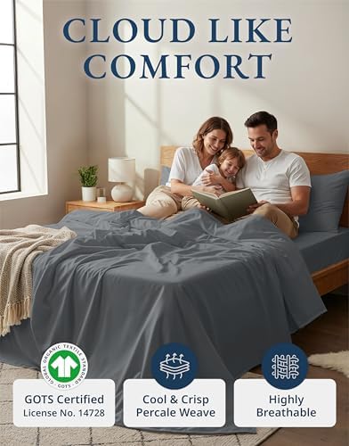LANE LINEN California King Sheet Set 100% Organic Cotton Cooling - Charcoal - Image 2