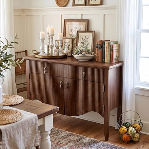 FUSUNBAO 40" Fluted Buffet Cabinet, Sideboard Credenza with Drawer,Walnut - Image 6