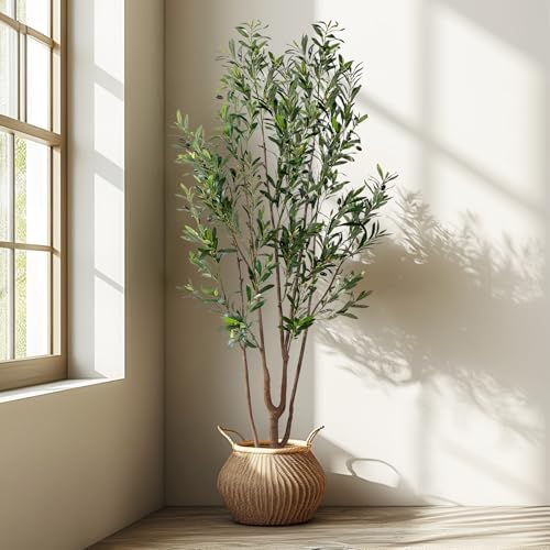Erimda 7FT Artificial Olive Tree Tall Faux Silk Plant Tall Faux Olive Tree with Natural Wood Trunk & Lifelike Fruits Fake Potted Tree or Home Office Decor - Image 3