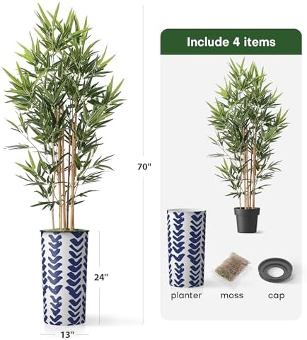 Artificial Tree in Pattern Planter, Fake Bamboo Silk TRE for Indoor and Outdoor Home Decoration - 70" Overall Tall (Plant Pot Plus Tree) - Image 5