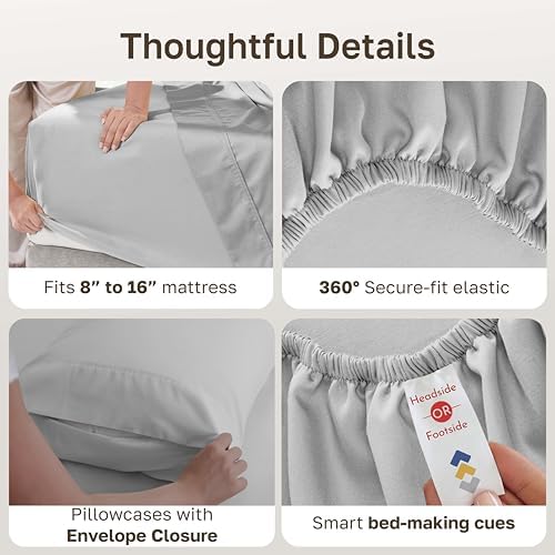 California Design Den 100% Cotton Sateen Queen Sheets Set, 6 Pc, Light Grey - Image 5
