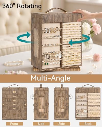 AKOZLIN 6-Tier Jewelry Box Organizer 5 Drawers Storage XXL Wood Grain - Image 4