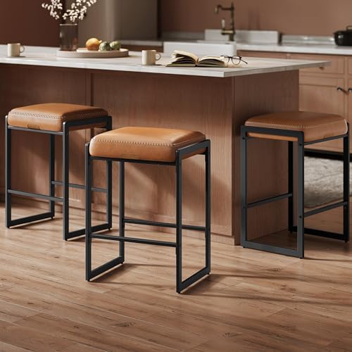 VASAGLE Bar Stools Set of 3, Counter Height, PU Leather, 26-Inch by VASAGLEbySONGMICSHOME