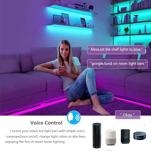 Smart Under Cabinet Lighting with Remote,RGB Cabinet Lights,Color Changing LED Strip Lights for PC,Kitchen Under Counter Lighting Plug in,Shelf Lights,LED Light Bar,Work with Alexa,Google,App,6pcs - Image 2