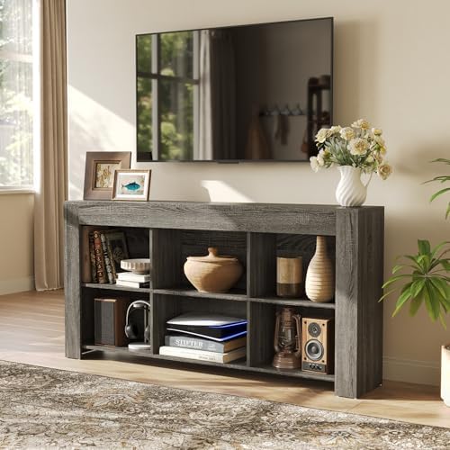 LITTLE TREE TV Stand with Storage, 63-Inch Entertainment Center with Shelves, Modern Media Console for Television up to 65" for Living Room, Bedroom, Gray + Dark Gray - Image 7