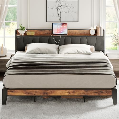 LIKIMIO King Size Bed Frame with Storage Headboard and Charging Station by LIKIMIO