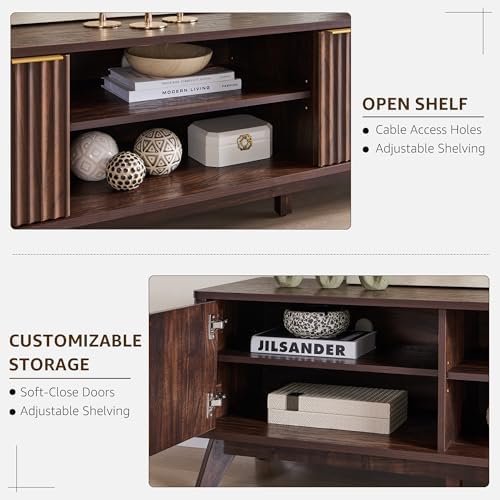OKD 70" Mid Century Modern Fluted TV Stand w/ 2 Soft Close Door,Dark Walnut - Image 4
