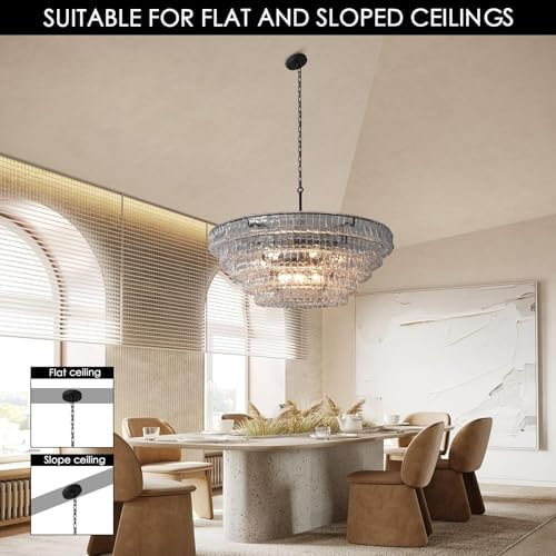 Modern 47 Inch Round Chandelier, Extra Large Clear Glass Drum Ceiling Light Fixture for Dining Room, Living Room, Foyer - Image 5