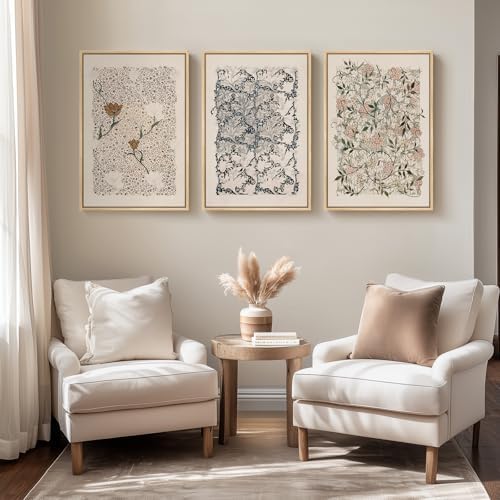 Framed William Morris Boho Floral Canvas Wall Art for Living Room, 16x24 In - Image 3