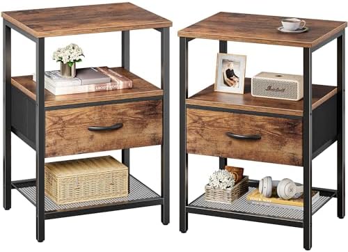 Huuger Nightstand Set of 2, Night Stand with Fabric Drawer, Mesh Shelf by Huuger