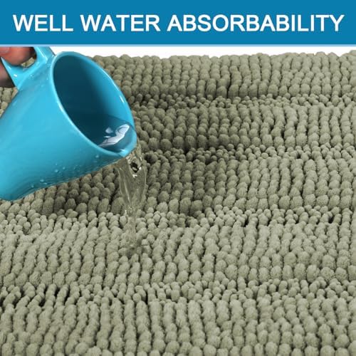 H.VERSAILTEX Bathroom Rug Sets 2 Piece Bath Mats Non Slip Thick Soft Chenille Striped Bath Rug achine Washable Shower Floor Rugs for Tub, Shower and Floor (Eucalyptus Green, 47"x17" Plus 20"x20" U) - Image 5