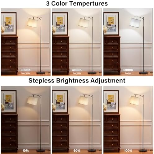 Ambimall 60" Floor Lamp with Remote and Stepless Dimmable Bulb, Grey Shade - Image 3