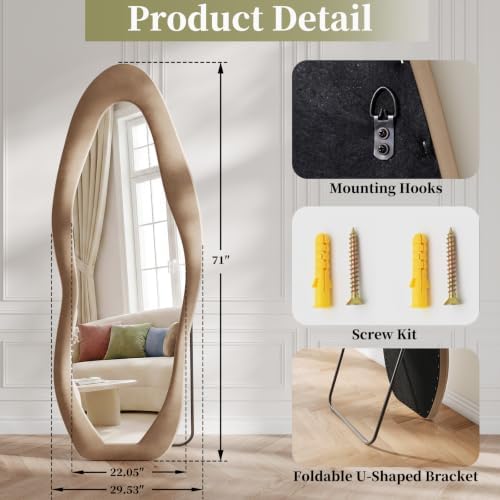 Koonmi Full Length Mirror 71"x30", Irregular Flannel Floor Mirrors - Image 6