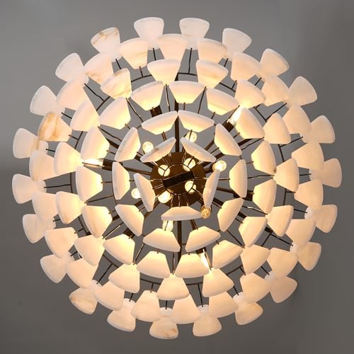 Alabaster Chandelier, D31.5 in Modern Round Chandelier, 6-Tiers Luxury Large White Marble Black Chandeliers for Dining Room Bedroom Foyer Living Room Entryway - Image 7