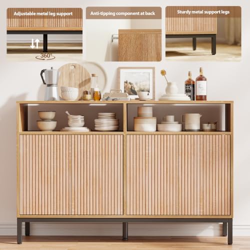 Mericonia 46 Inch Sideboard Buffet Cabinet Storage, Modern Wood Console Fluted Credenza - Image 5