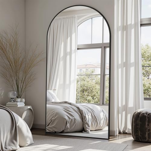 Suidia 78"x38" Arched Full Length Mirror with Stand, Black Floor Mirror - Image 2