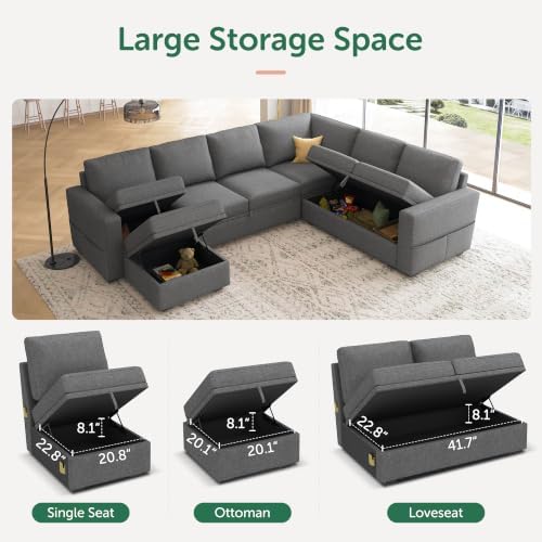 HONBAY Sectional Sleeper Sofa with Pull Out Bed, U Shaped Couch with Storage, Modular Sectional Couches for Living Room, Dark Grey - Image 4