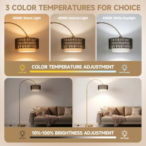 Arc Floor Lamp for Living Room with Remote, 61.5"-72.4" Height Adjust Dimmable LED Floor Lamp with 3 Color Temps, Farmhouse Arched Standing Lamp,Boho Floor Lamp, Arched Floor Lamps for Bedroom, Office - Image 2